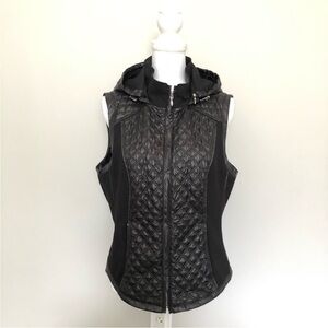 White House Black Market Vest Quilted Hooded Black Size Large